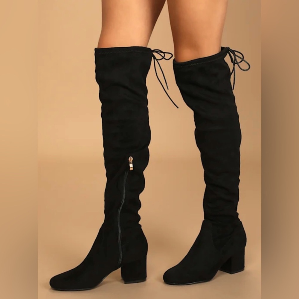 Elegant Lulus Black Suede Di Black Over The Knee Boots size 8.5
